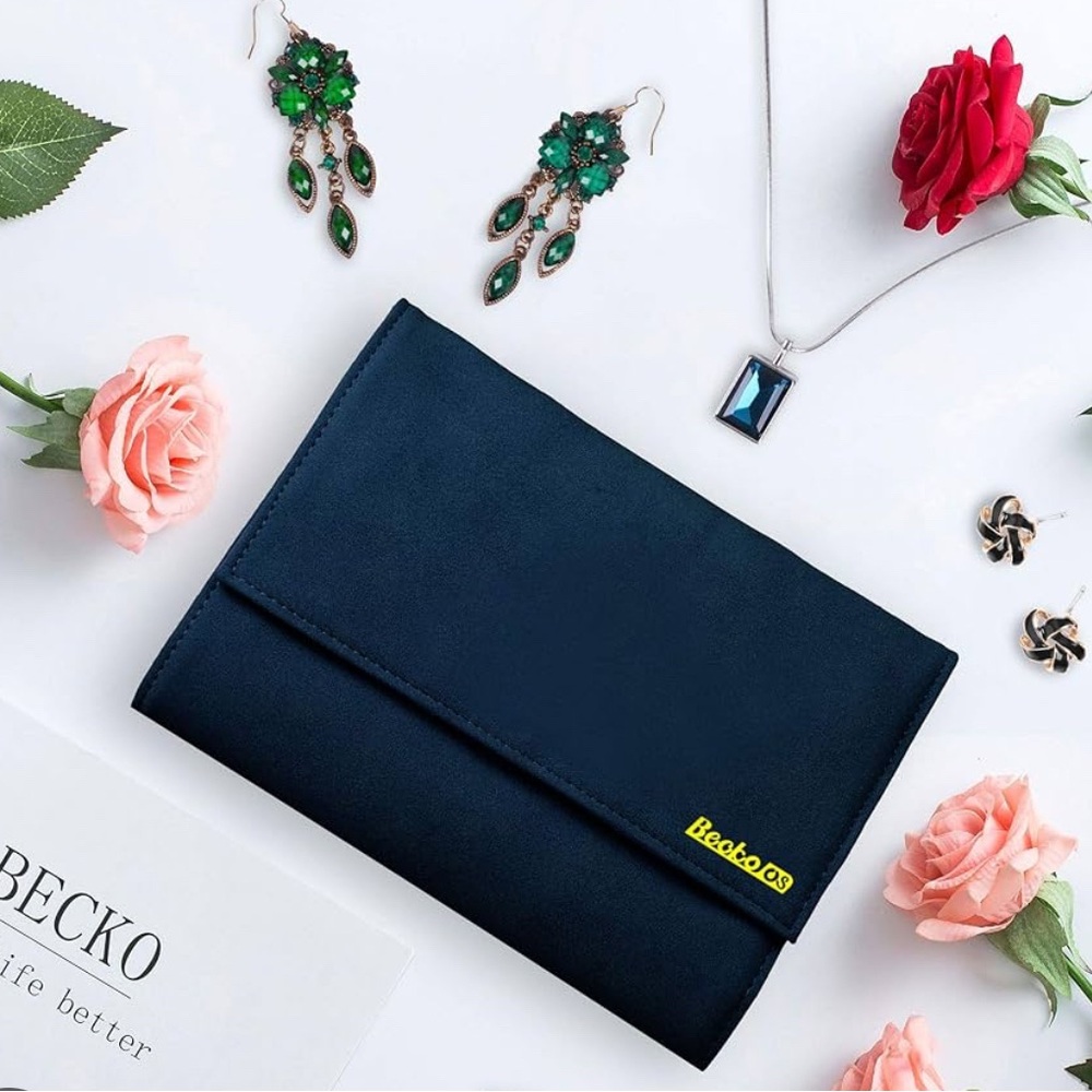 Becko Navy Blue Jewelry Organizer Clutch